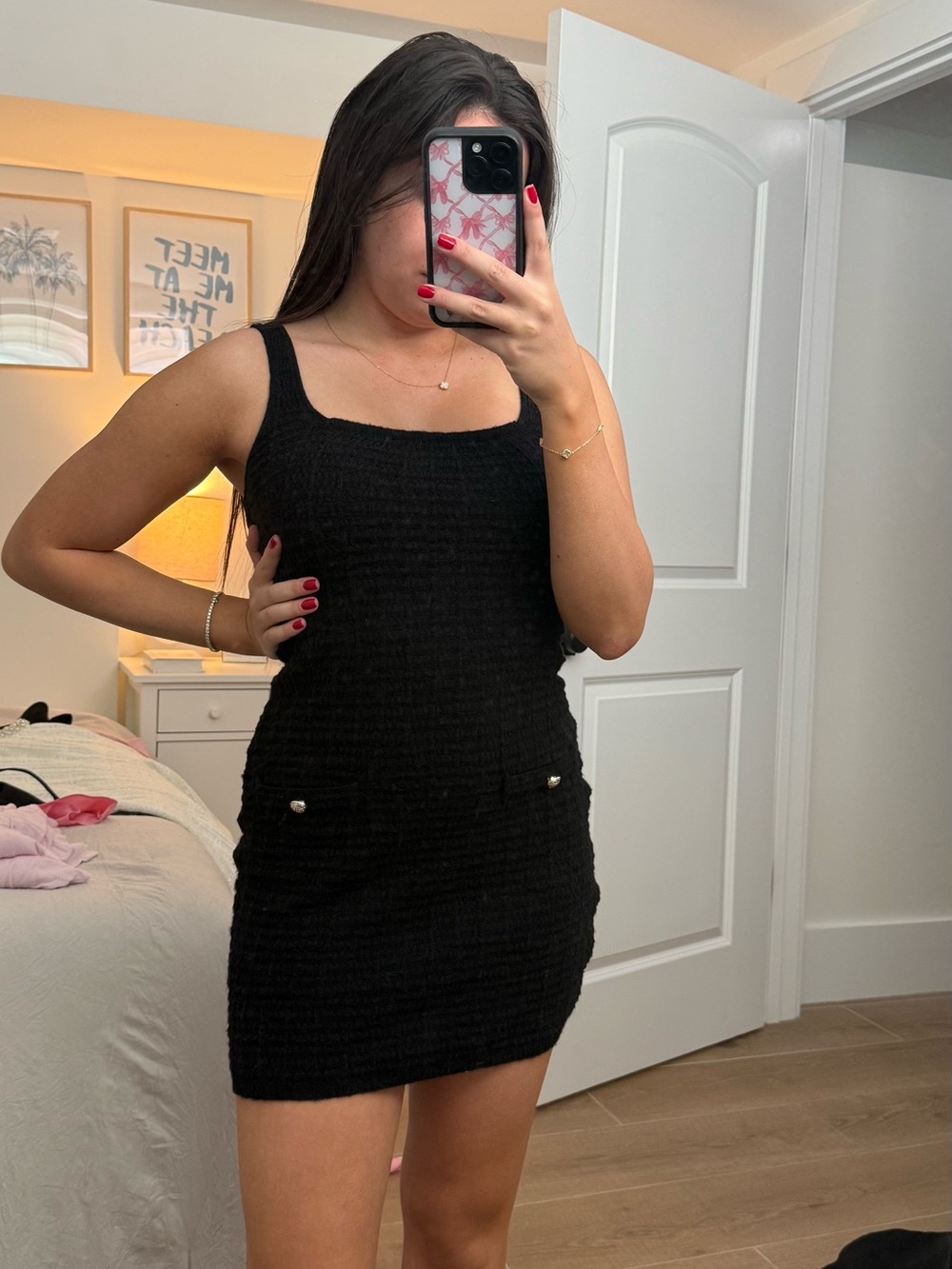 Black Textured Sleeveless Mini Dress